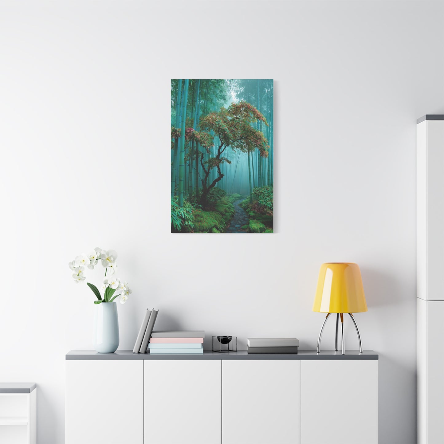 Green Bamboo Grove Mist Path Wall Art & Canvas Print