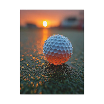 Dew-Covered Golf Ball Sunrise Macro Wall Art & Canvas Print