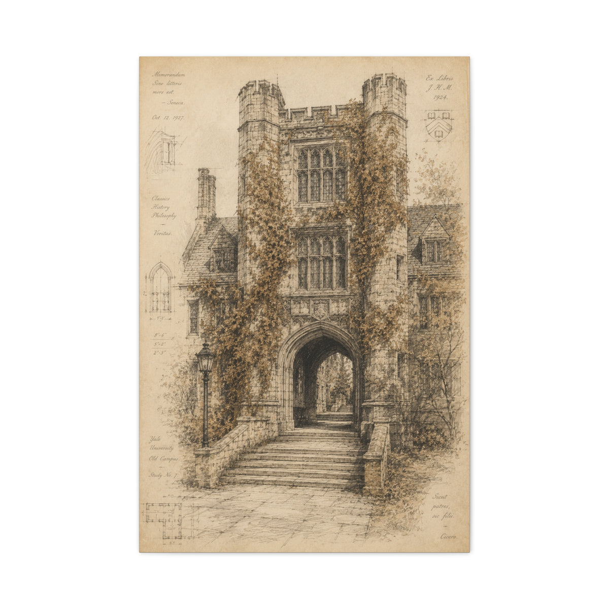 Ivy-Covered Gothic Arch Architectural Study Wall Art & Canvas Print