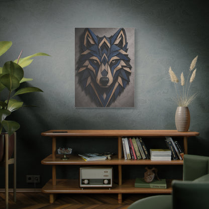 Layered Blue Geometric Wolf Head Sculpture Wall Art & Canvas Print