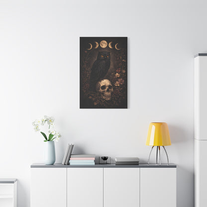 Gothic Moon Phase Owl Skull Wall Art & Canvas Print