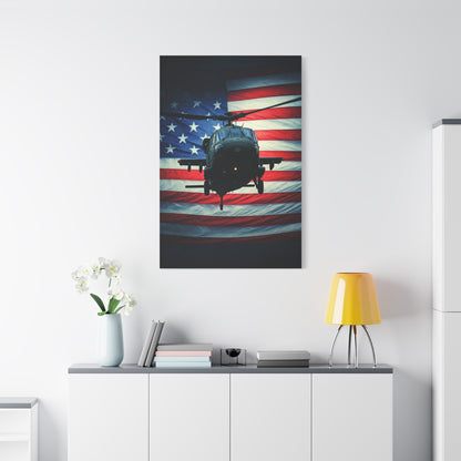 Helicopter Over American Flag Tribute Wall Art & Canvas Prints