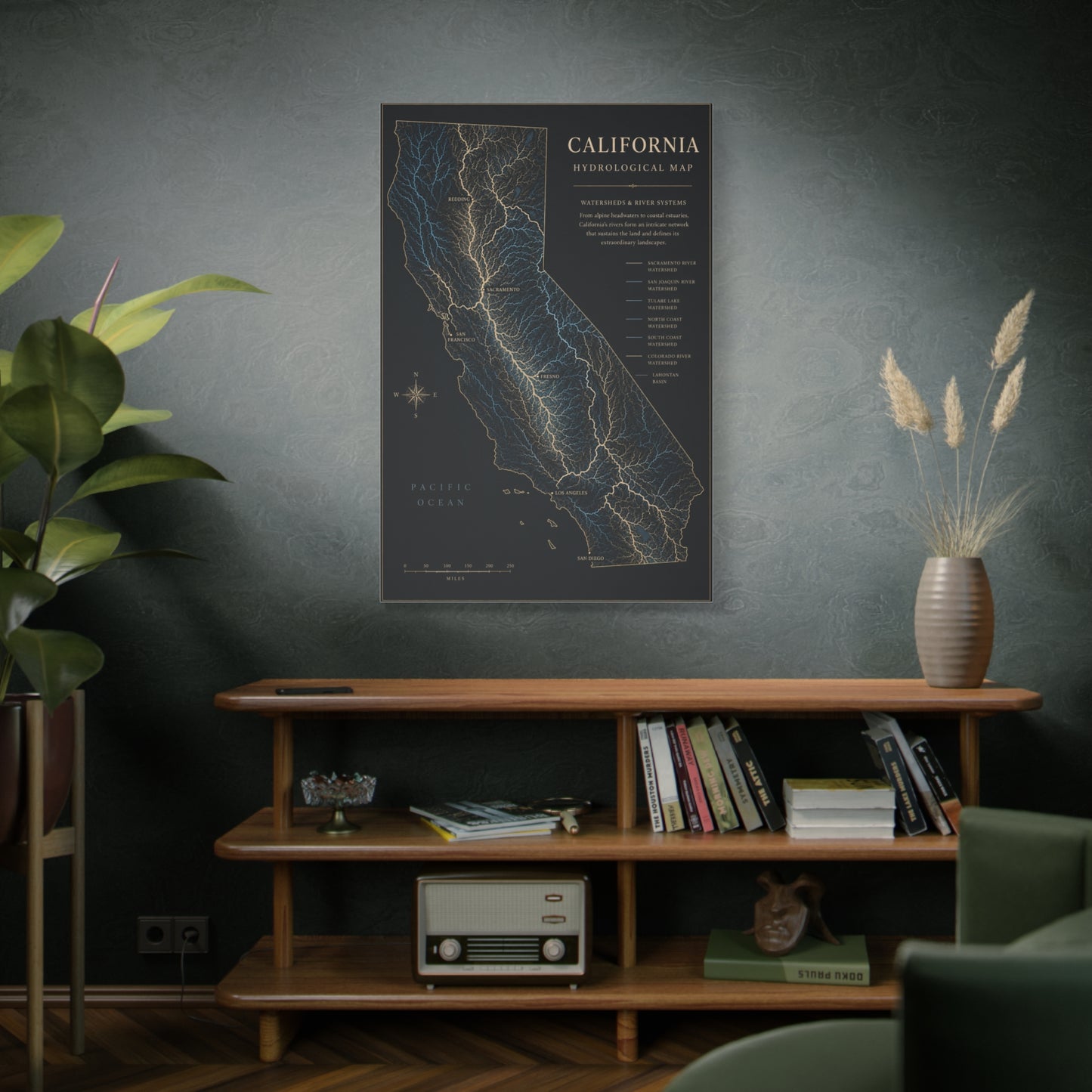 California Hydrological Watershed Map Wall Art & Canvas Print