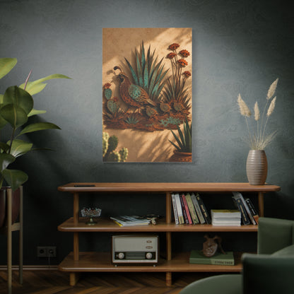 Quail Family Metal Relief Southwest Wall Art & Canvas Print