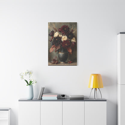 Burgundy Dahlia Autumn Floral Still Life Wall Art & Canvas Print