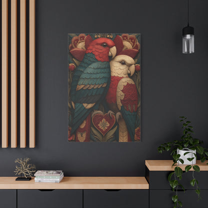 Fraktur Lovebirds Folk Ornament Wall Art & Canvas Print