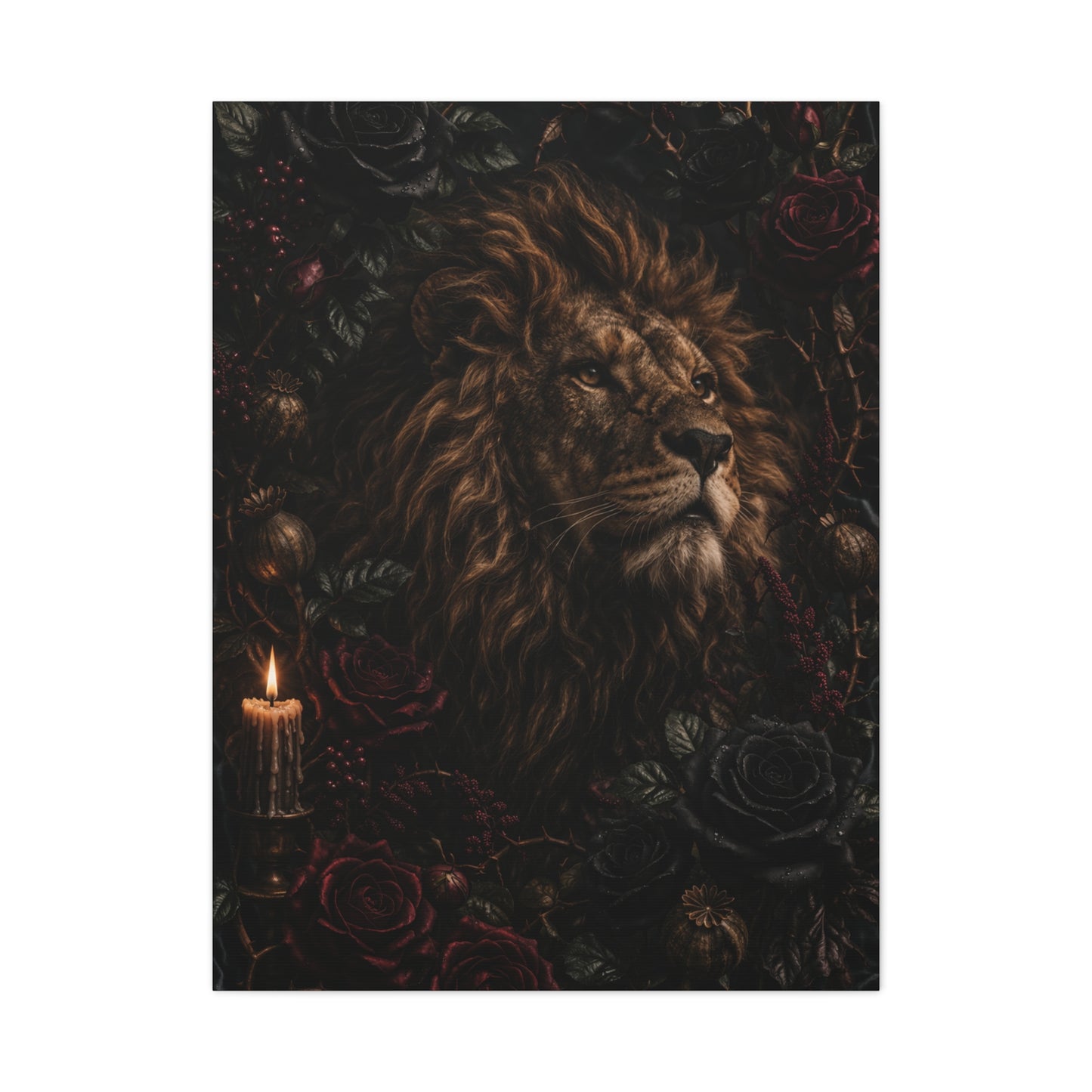 Dark Floral Lion Dramatic Portrait Wall Art & Canvas Print