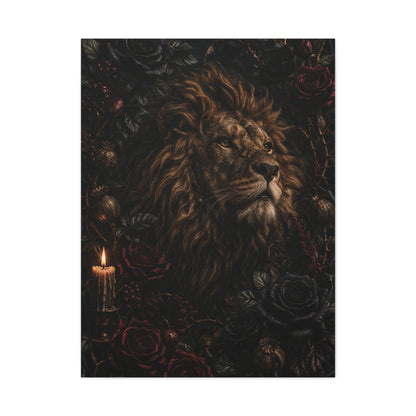 Dark Floral Lion Dramatic Portrait Wall Art & Canvas Print