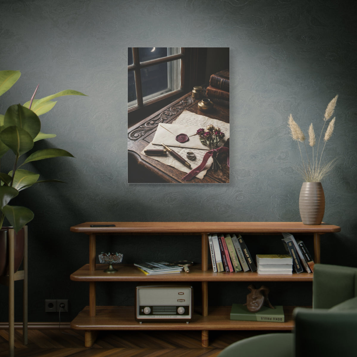 Moonlit Love Letter Writing Scene Wall Art & Canvas Print