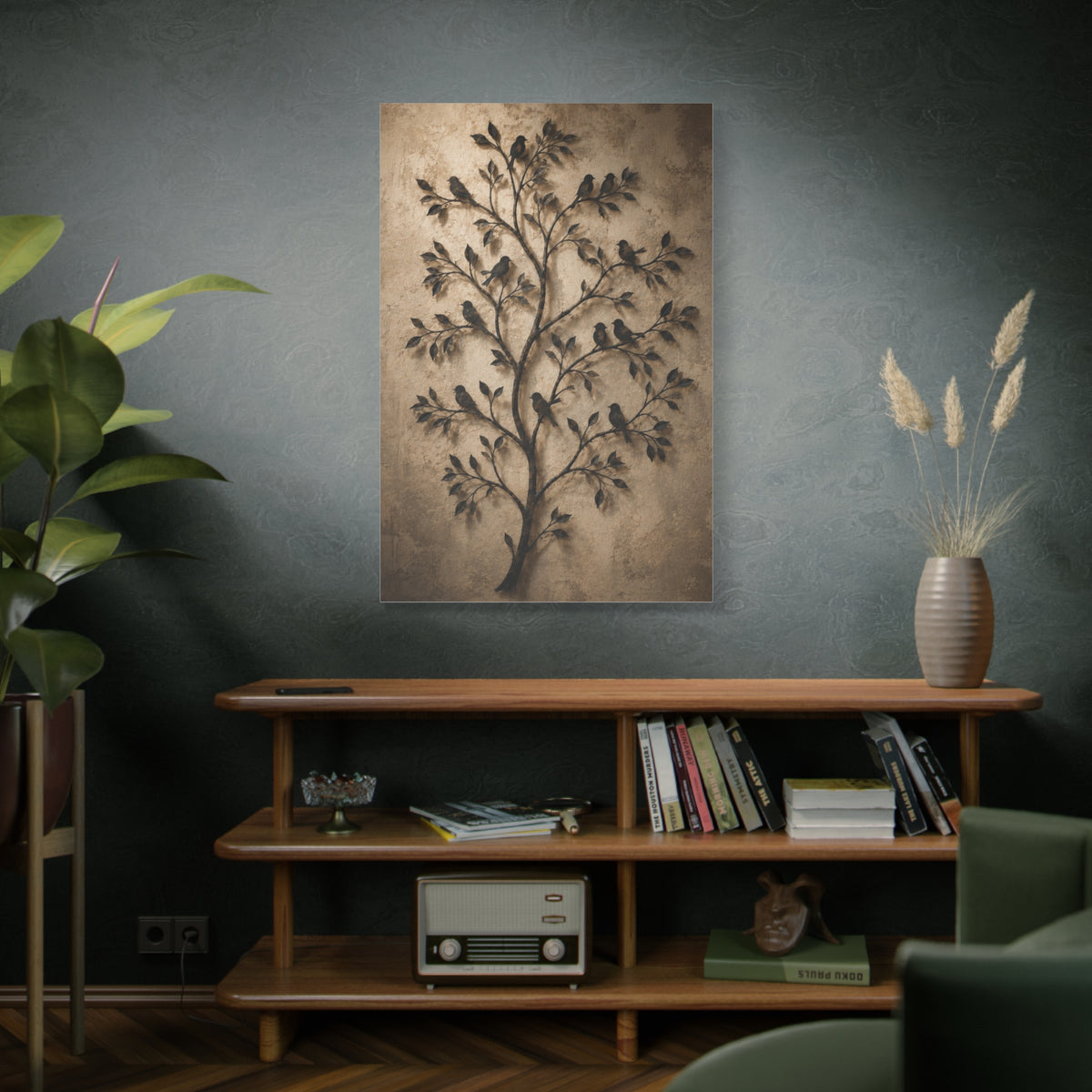 Minimal Metal Branch Birds Silhouette Trees Wall Art & Canvas Print