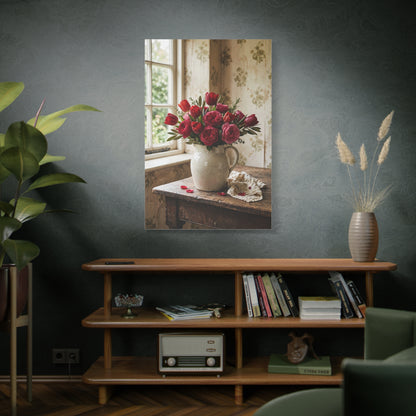 English Cottage Red Tulip Still Life Wall Art & Canvas Print