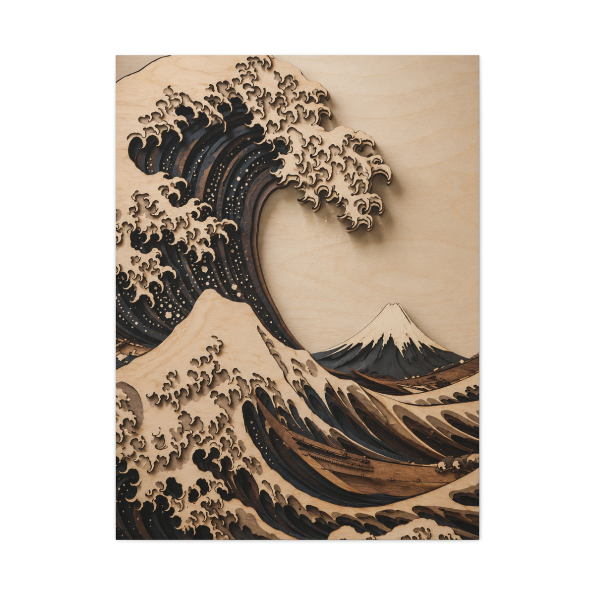 Layered Wood Great Wave Relief Wall Art & Canvas Print