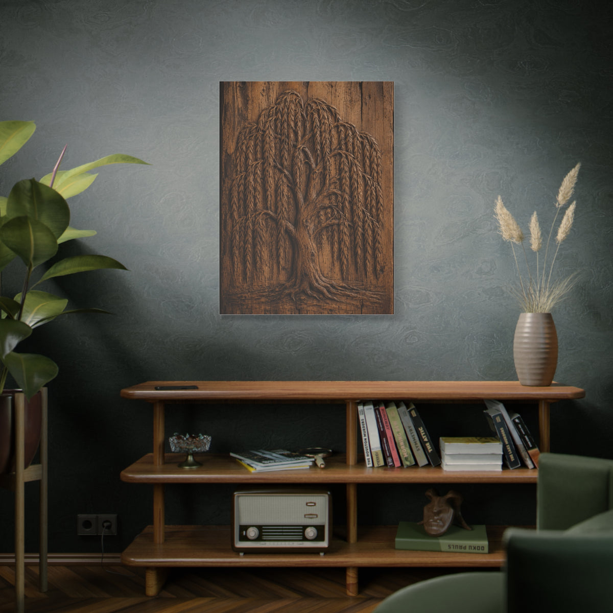 Carved Willow Tree Wooden Relief Trees Wall Art & Canvas Print