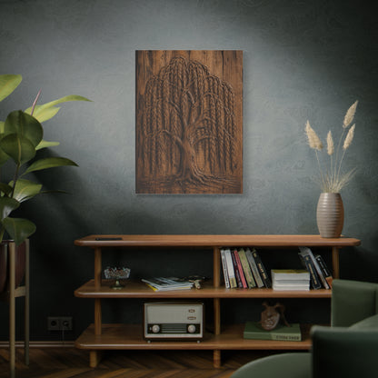Carved Willow Tree Wooden Relief Trees Wall Art & Canvas Print