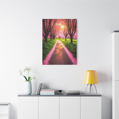 Sakura Forest Path With Sunlight Rays Wall Art & Canvas Prints
