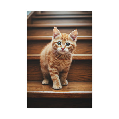 Curious Kitten on Wooden Steps Wall Art & Canvas Prints