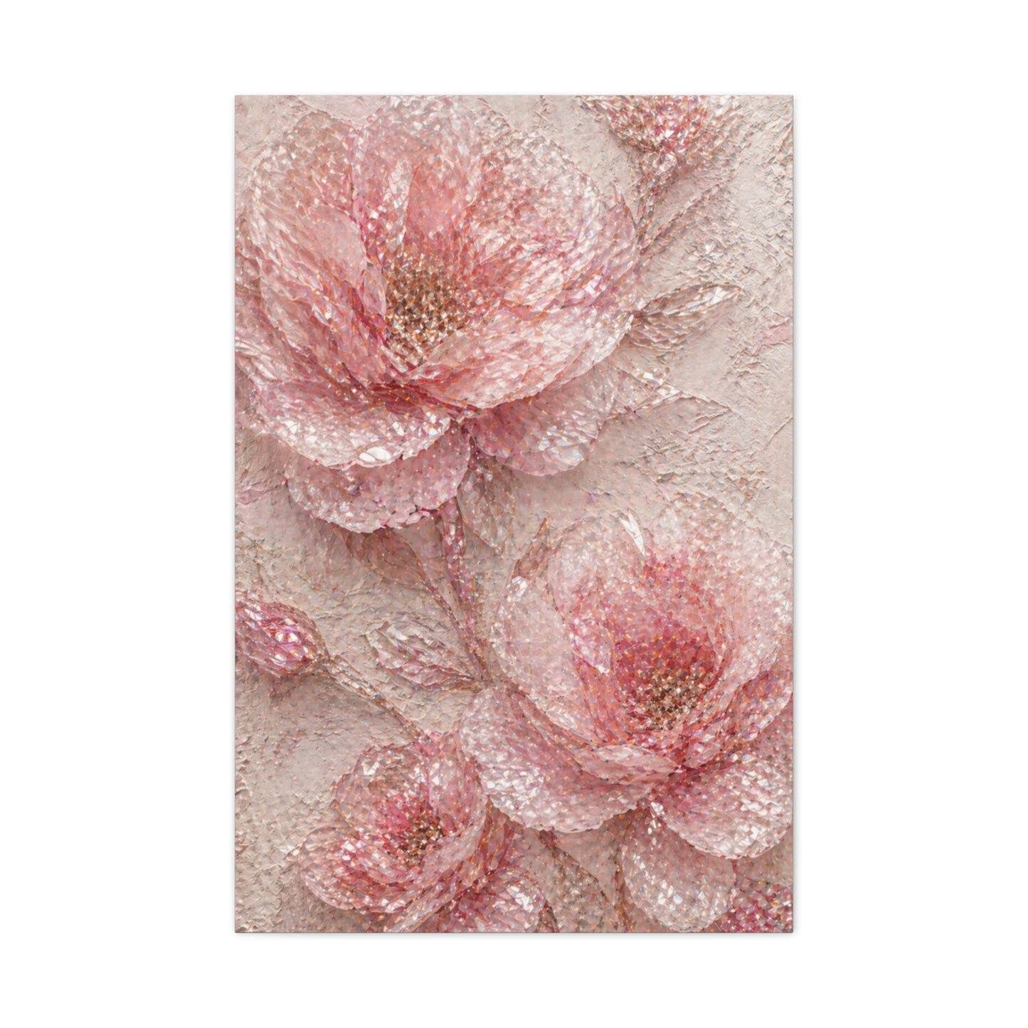 Crushed Glass Pink Floral Relief Wall Art & Canvas Print