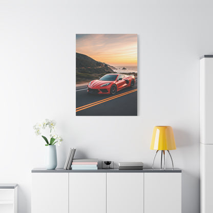 Chevrolet Corvette C8 Sunset Cliffside Drive Wall Art & Canvas Prints