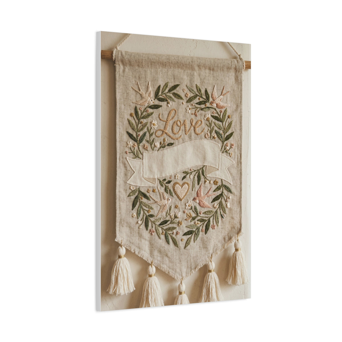 Bohemian Love Embroidered Textile Banner Wall Art & Canvas Print