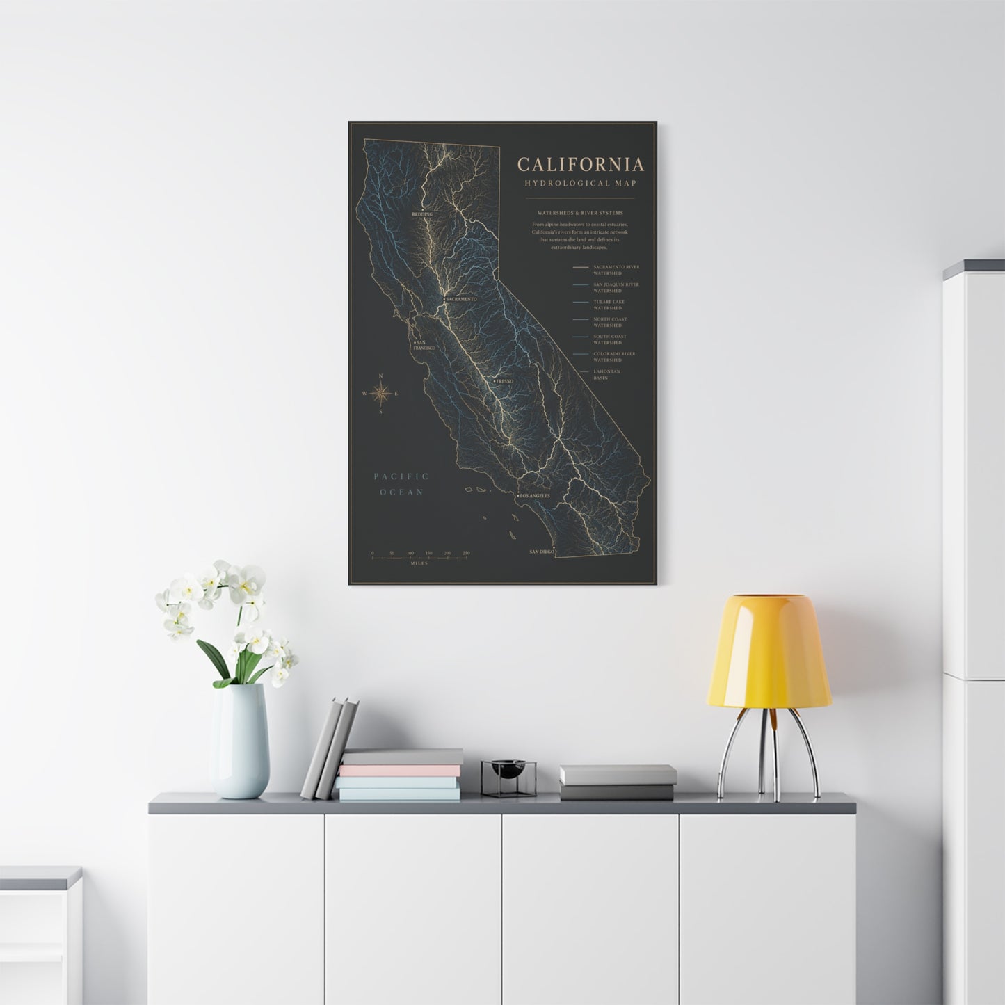 California Hydrological Map Wall Art & Canvas Print