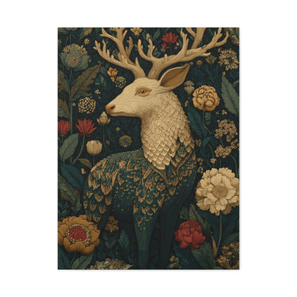 Ornamental Folk Deer Woodland Wall Art & Canvas Print