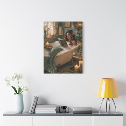 Vintage Bath Mermaid Reading Wall Art & Canvas Print