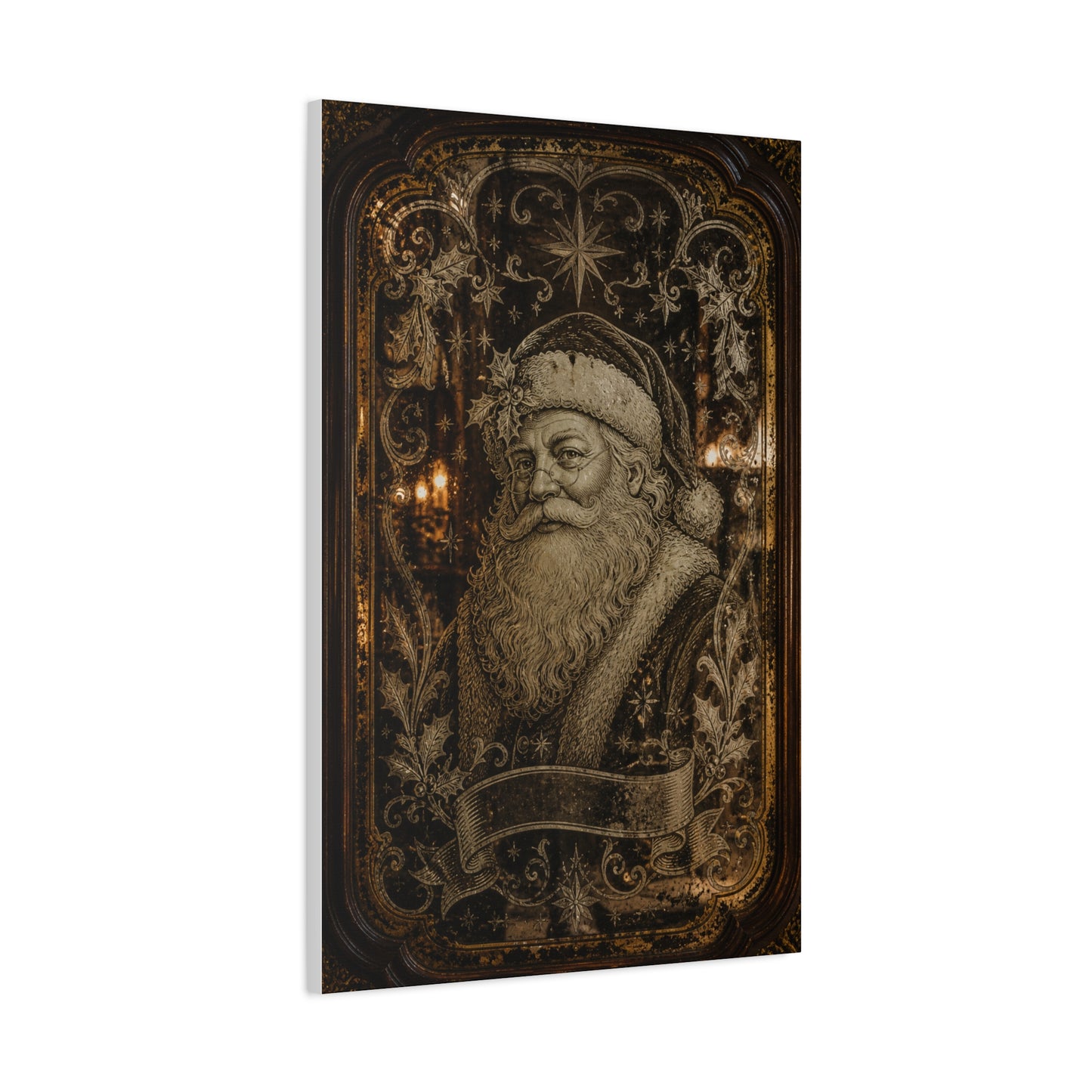 Victorian Etched Mirror Santa Wall Art & Canvas Print