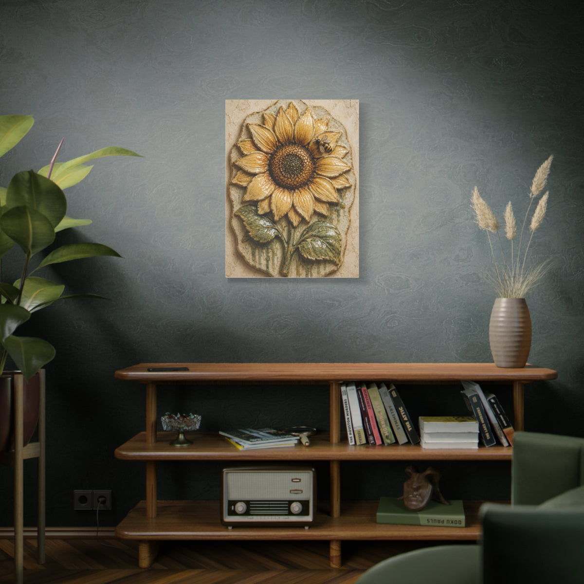 Hand-Glazed Ceramic Sunflower Plaque Wall Art & Canvas Print