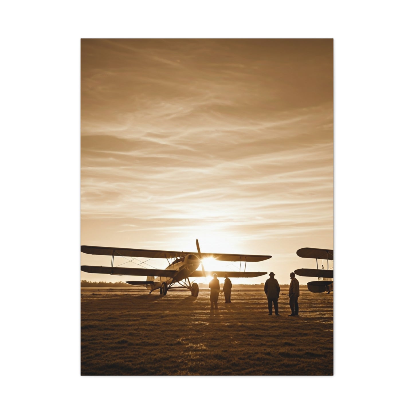 Vintage Airfield Sunset Silhouette Wall Art & Canvas Prints