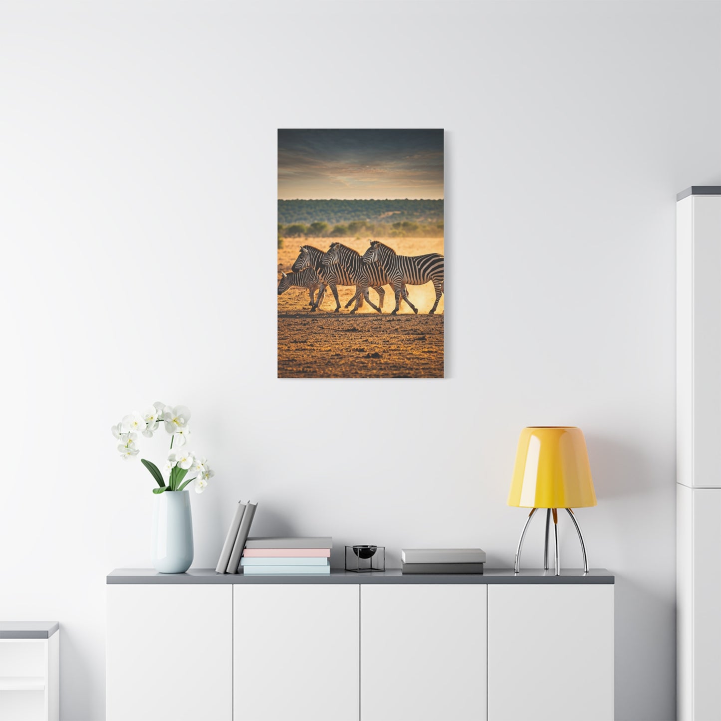 Zebra Duo Walking Across the Savannah Wall Art & Canvas Prints