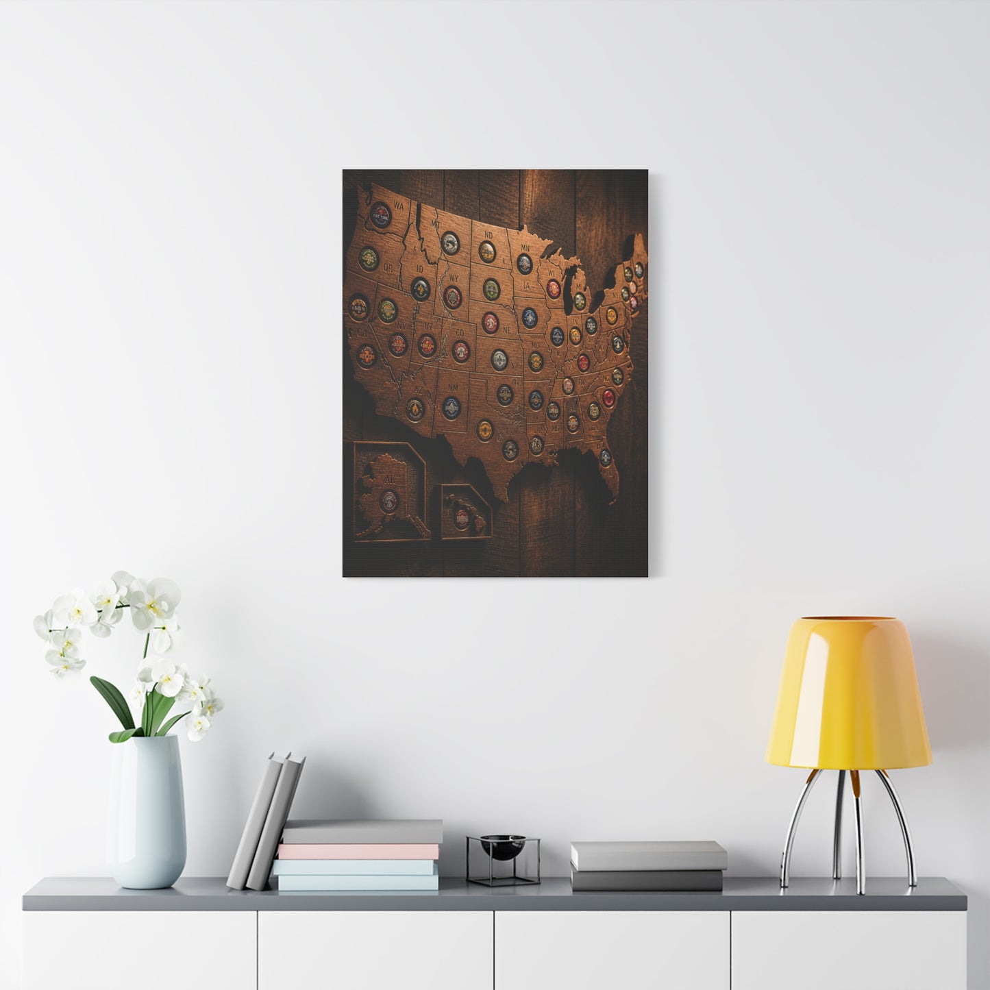 Wooden Beer Cap USA Map Wall Art & Canvas Print