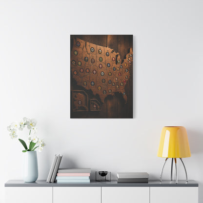 Wooden Beer Cap USA Map Wall Art & Canvas Print