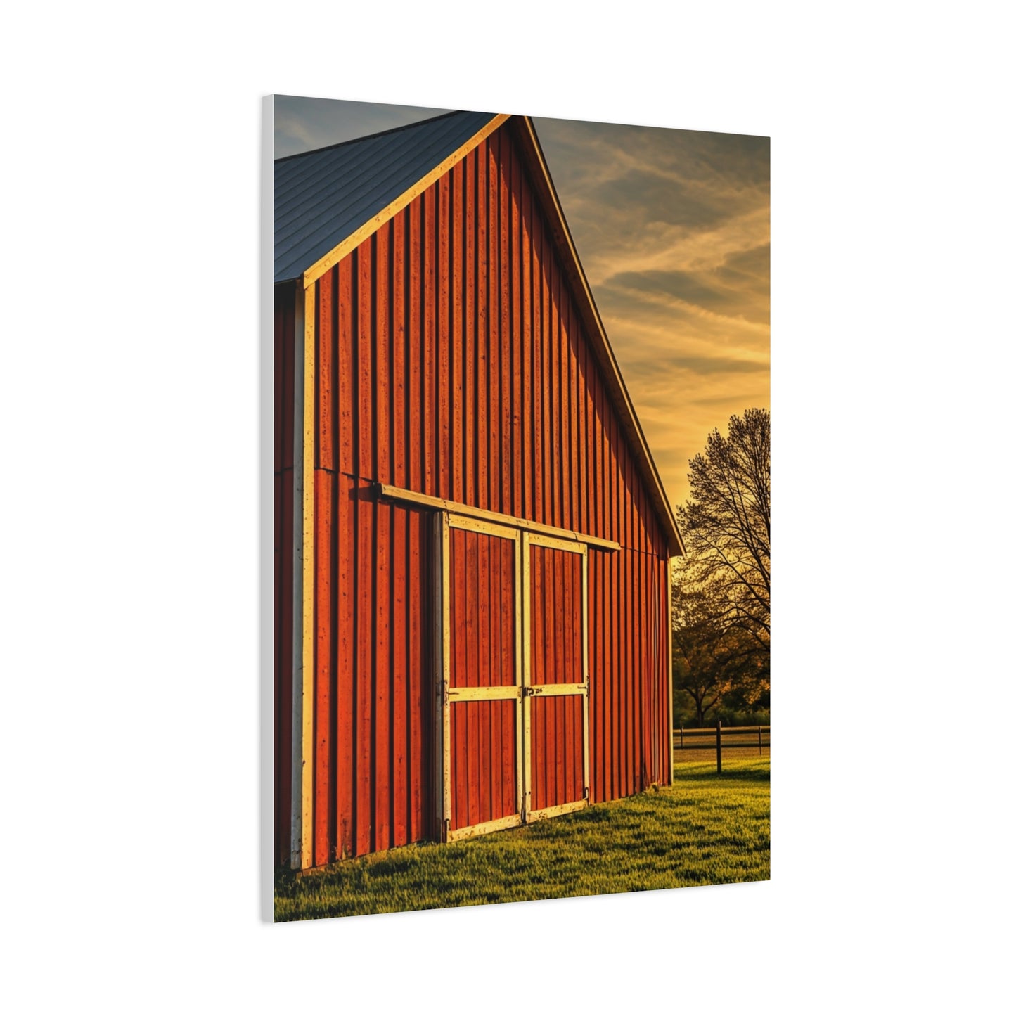 Red Barn in Golden Countryside Wall Art & Canvas Prints