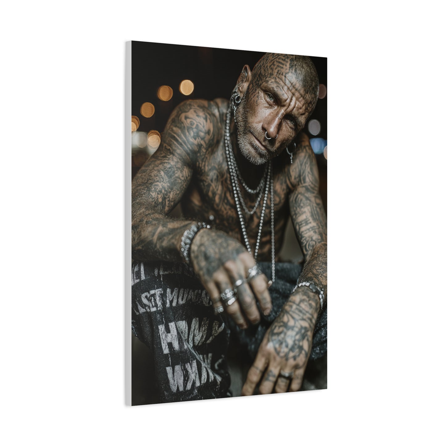 Tattooed Man Street Noir Portrait Wall Art & Canvas Print