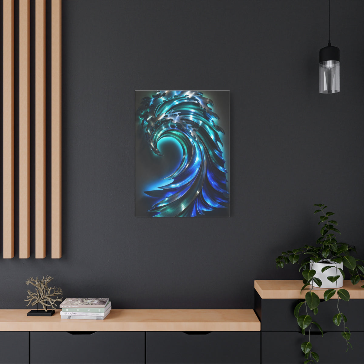 Illuminated Blue Wave Light Sculpture Wall Art & Canvas Print