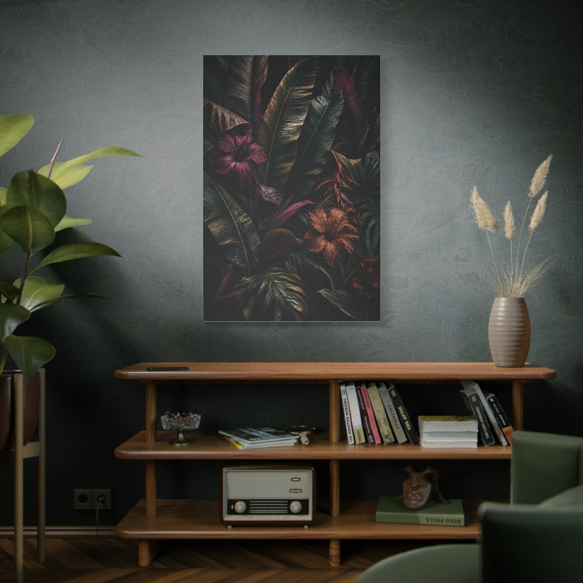 Dark Botanical Hibiscus Jungle Tropical Wall Art & Canvas Print