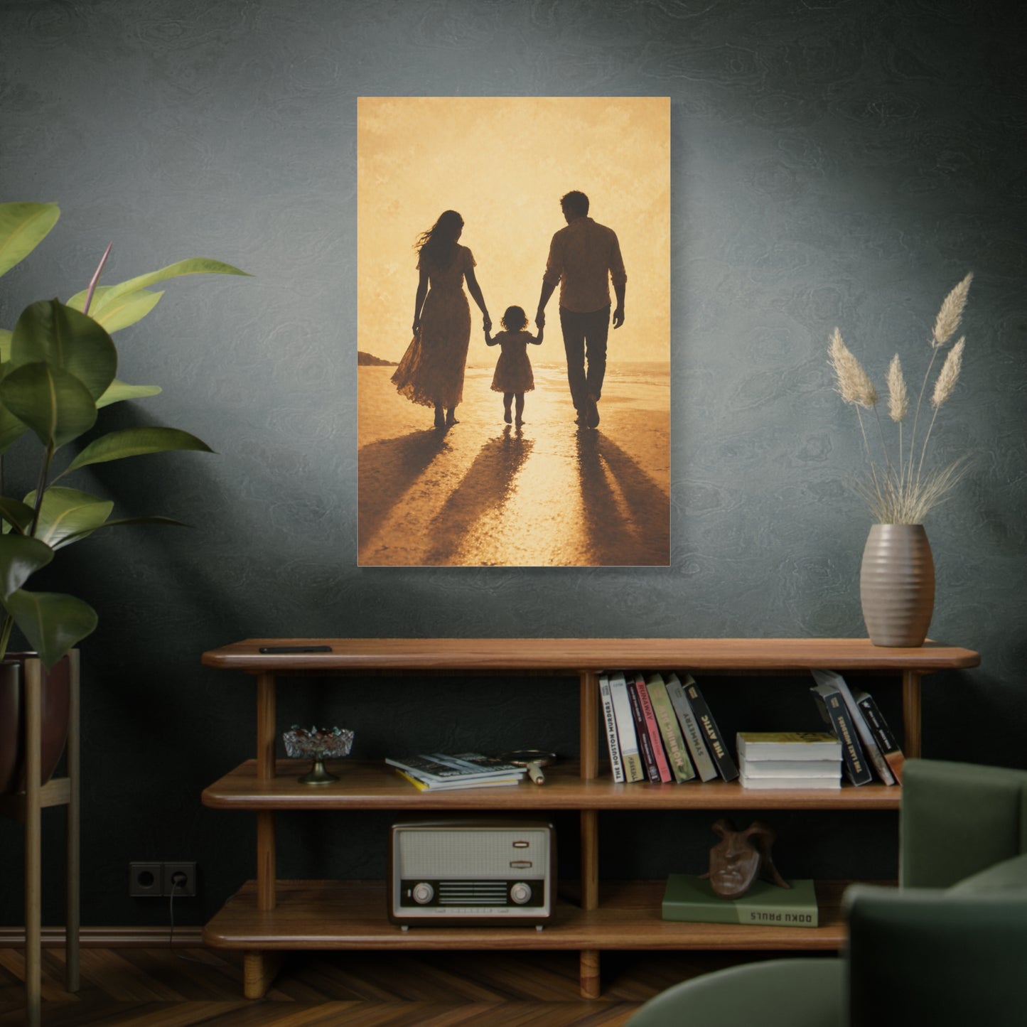 Golden Family Silhouette Sunset Wall Art & Canvas Print