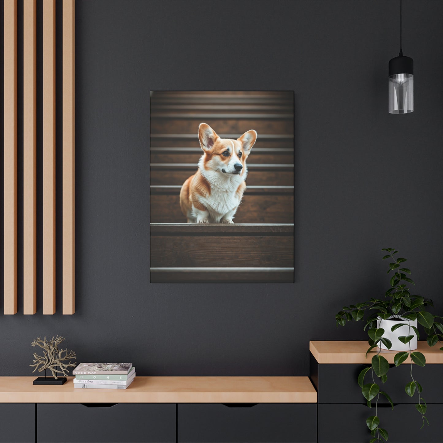 Stairway Corgi Charm Wall Art & Canvas Print