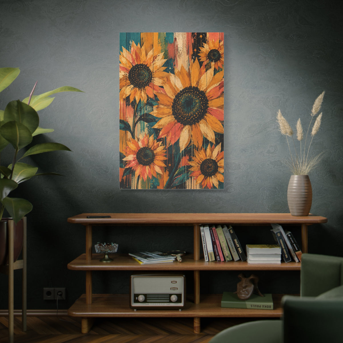 Rustic Color-Wash Sunflower Panel Wall Art & Canvas Print