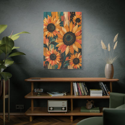 Rustic Color-Wash Sunflower Panel Wall Art & Canvas Print
