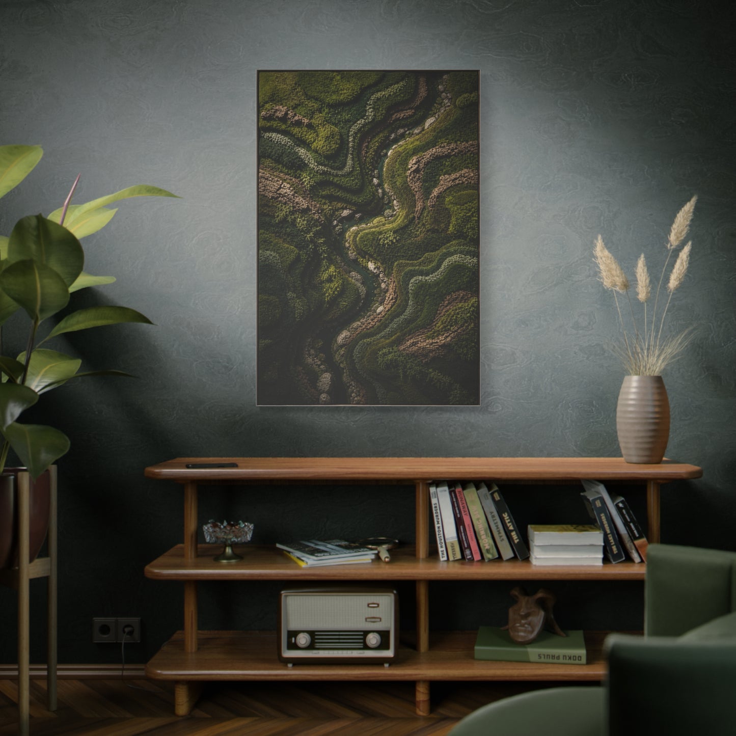 Topographic Moss River Landscape Wall Art & Canvas Print