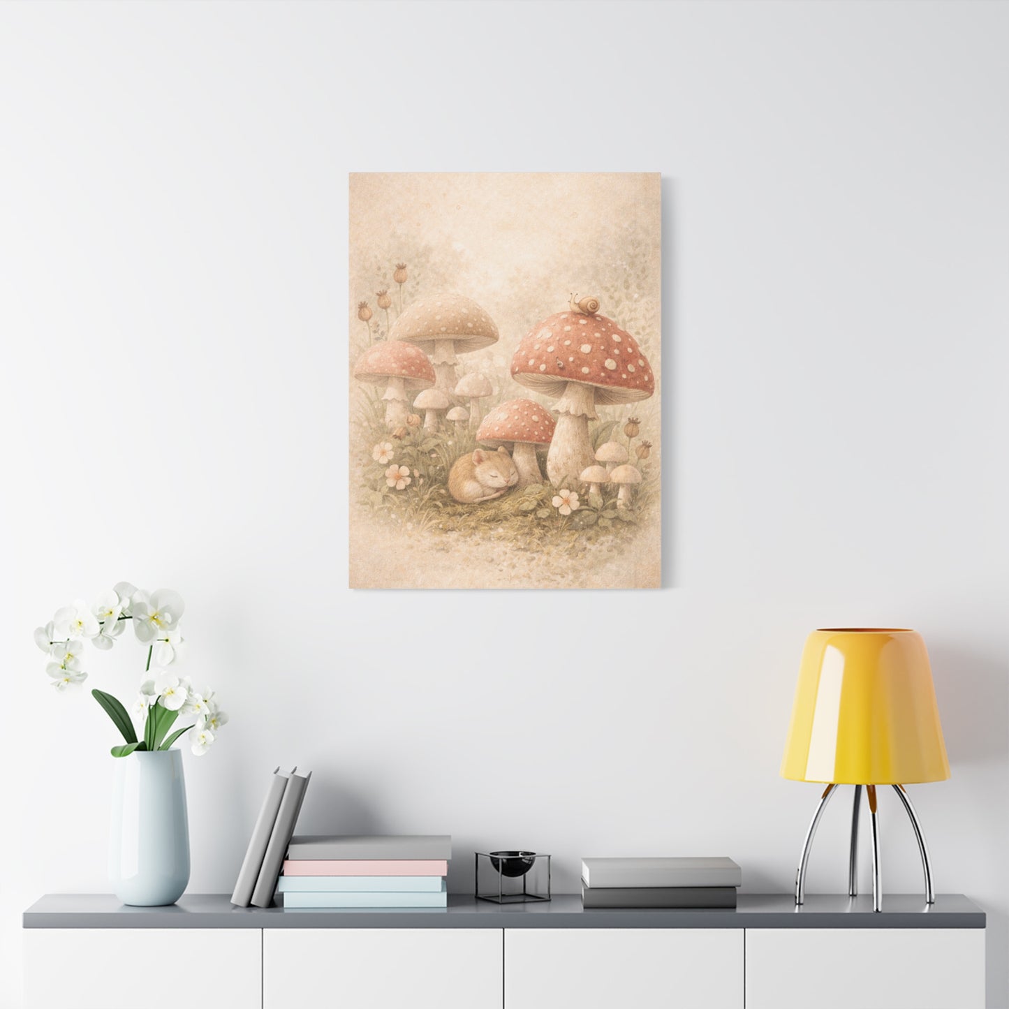 Soft Nursery Mushroom Garden Storybook Scene Wall Art & Canvas Print