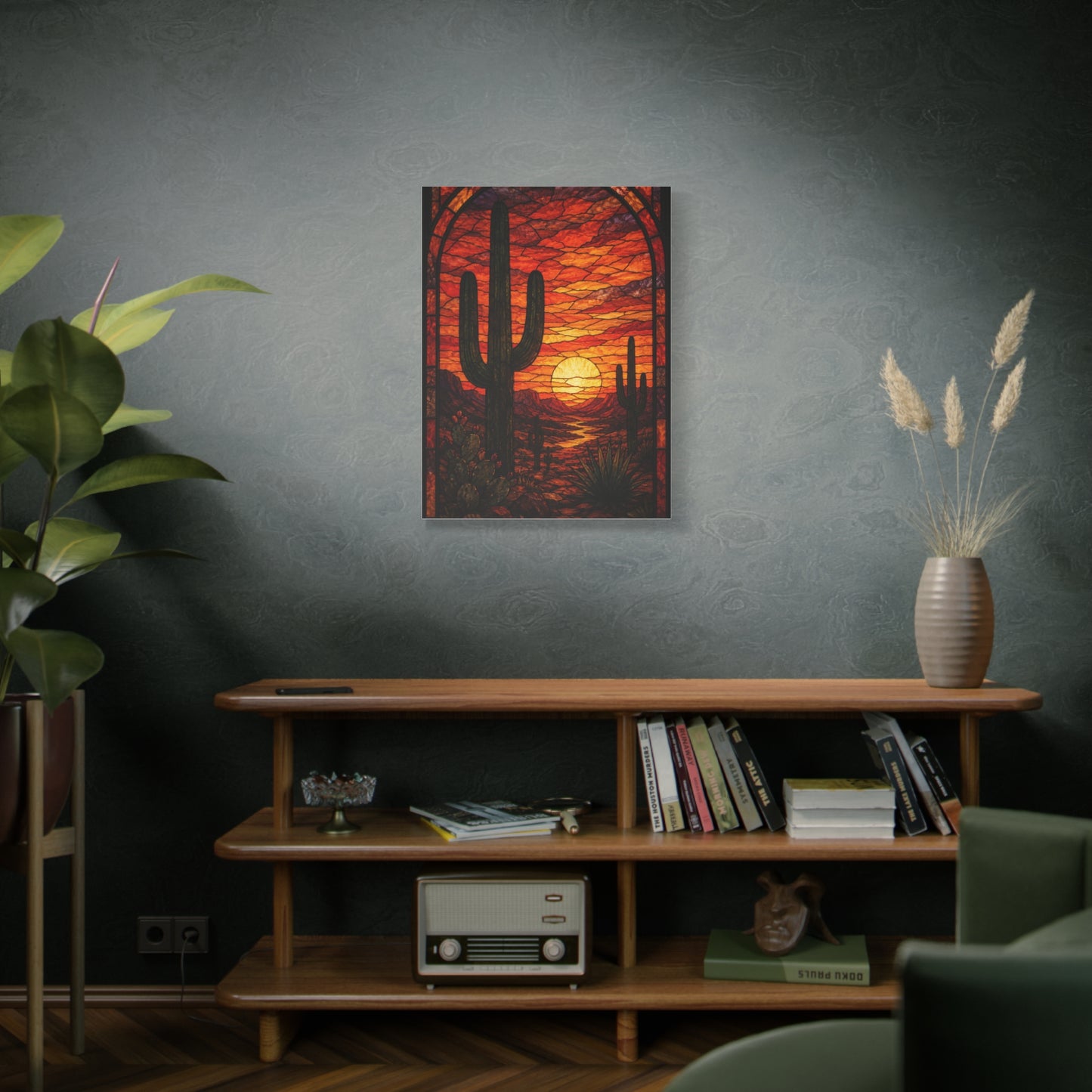 Stained Glass Desert Sunset Southwest Wall Art & Canvas Print