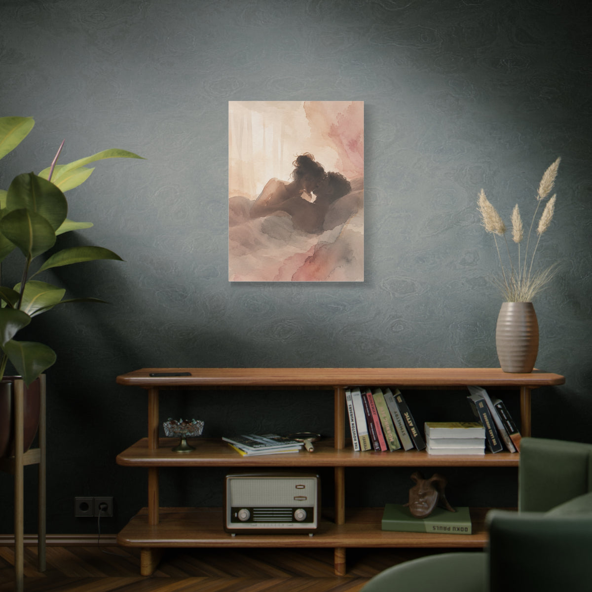 Blush Watercolor Lovers Close Embrace Wall Art & Canvas Print