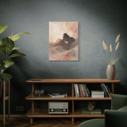 Blush Watercolor Lovers Close Embrace Wall Art & Canvas Print