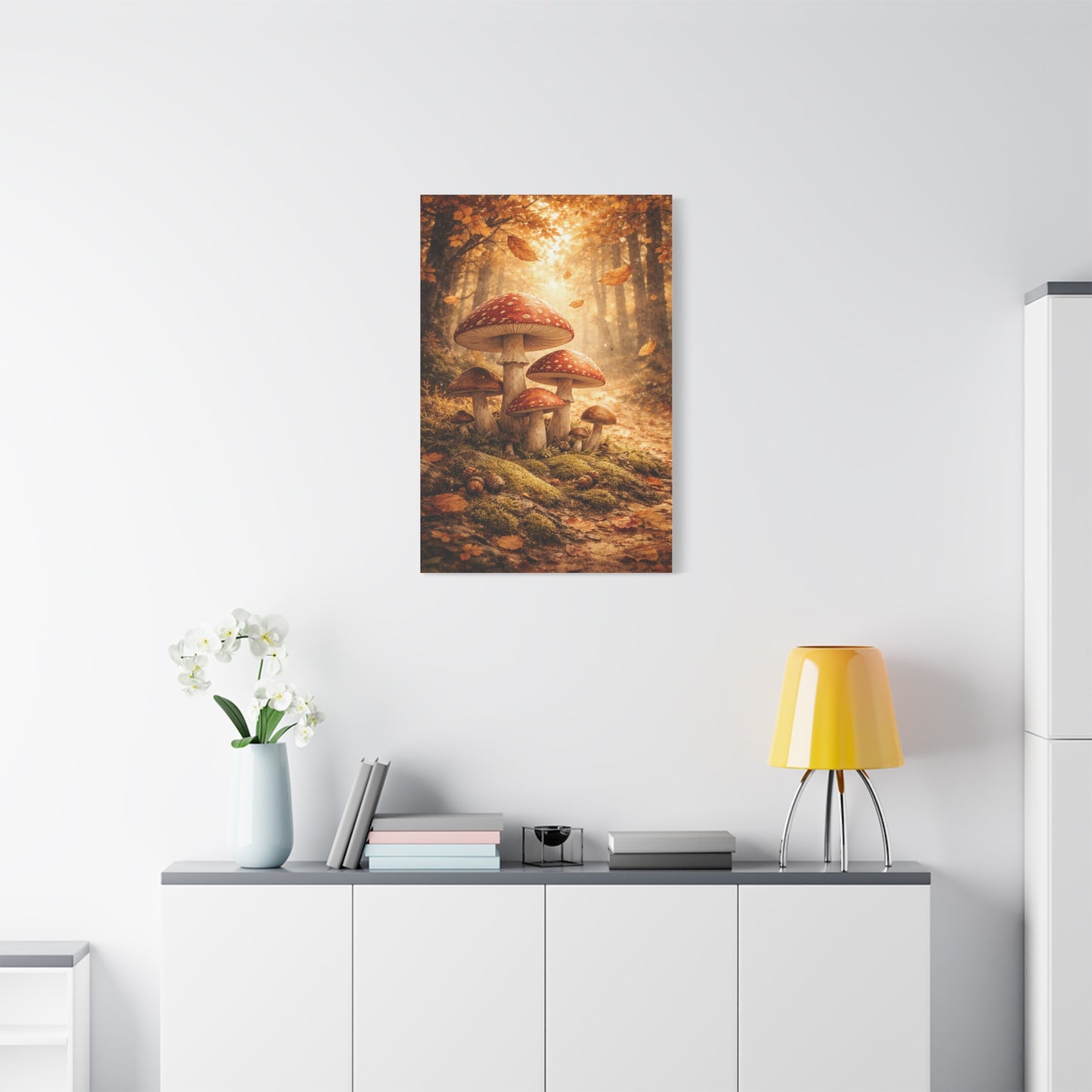 Magical Autumn Amanita Mushroom Forest Wall Art & Canvas Print