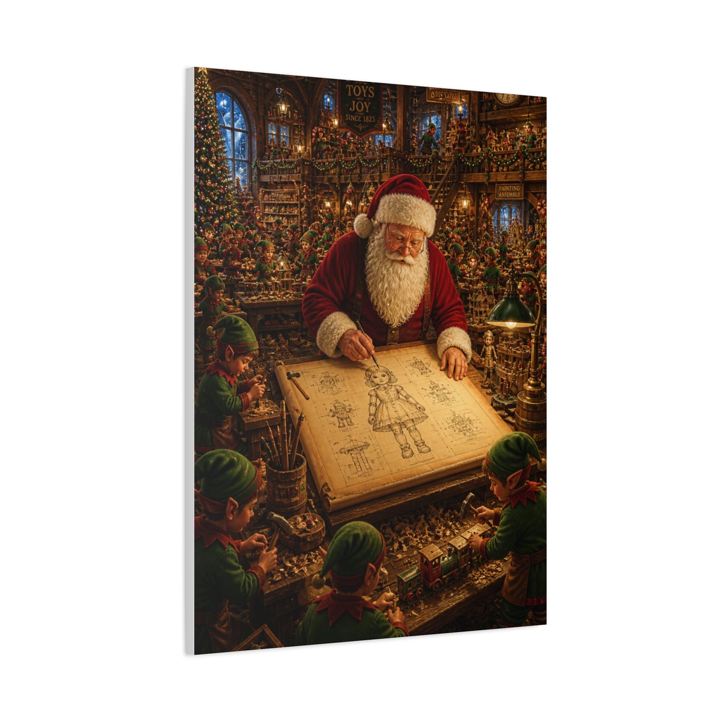 Santa’s Busy Workshop Blueprint Wall Art & Canvas Print