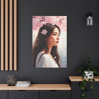 Woman Beneath Falling Cherry Blossoms Wall Art & Canvas Prints