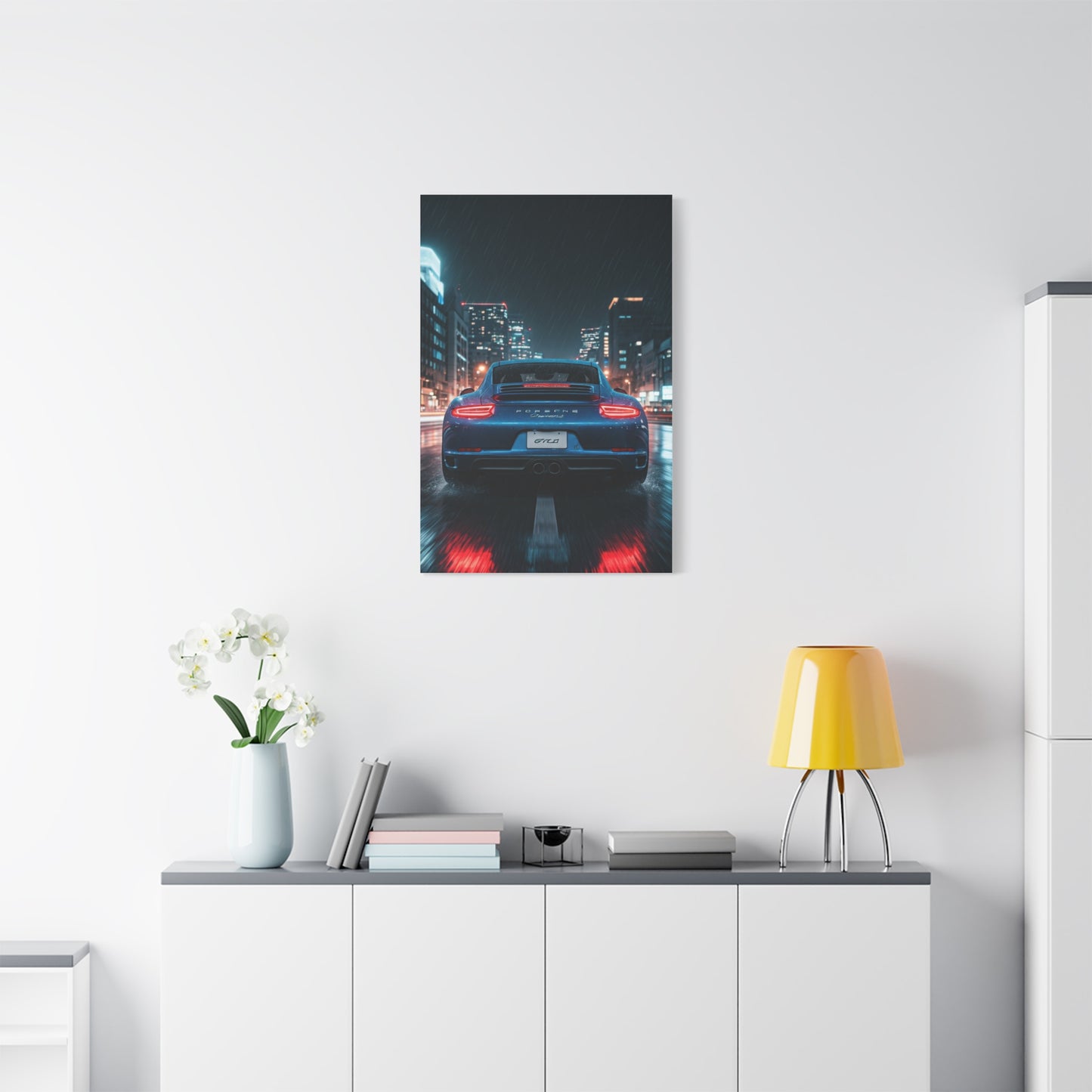 Porsche 911 Carrera 4 GTS Neon City Reflections Wall Art & Canvas Prints
