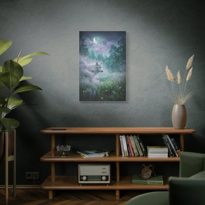 Ethereal White Wolf Moonlit Meadow Scene Wall Art & Canvas Print